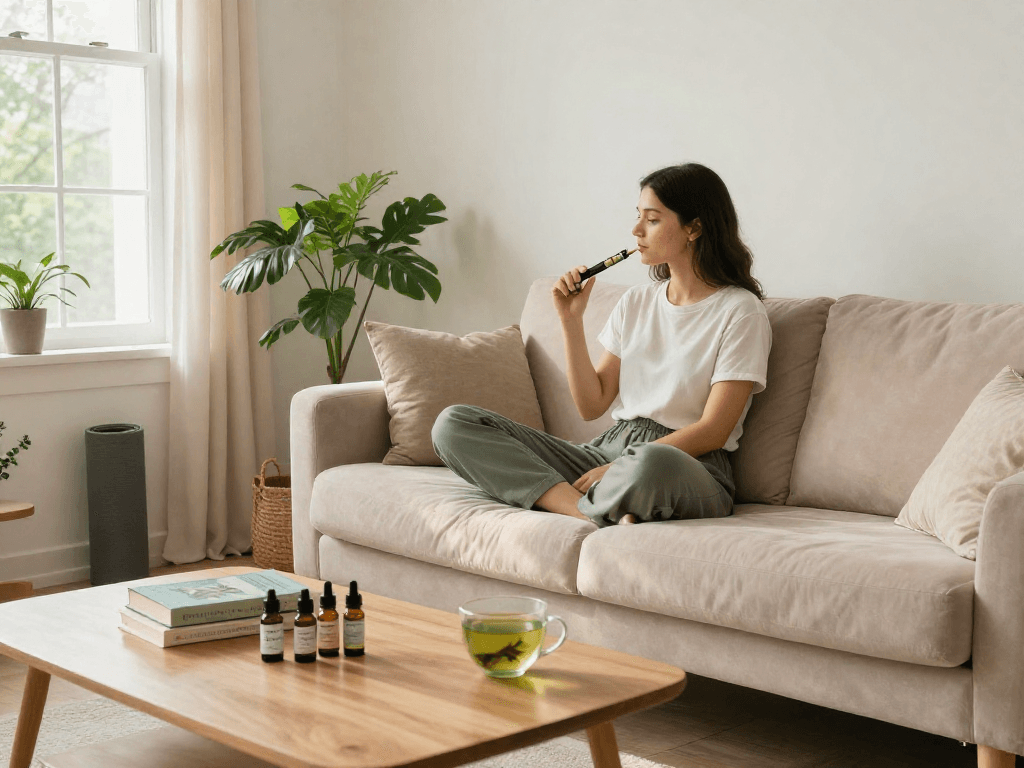 Using a weed vape alongside organic CBD oil for a natural wellness experience.
