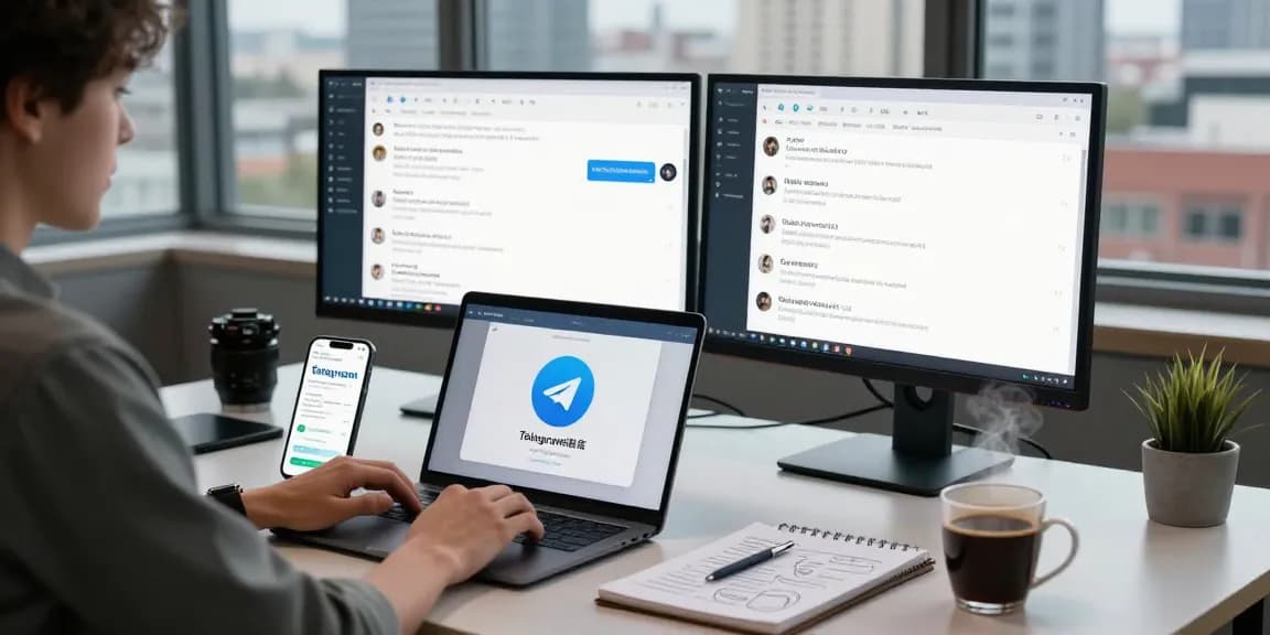 Using Telegram中文版 for effective communication in a modern tech workspace.
