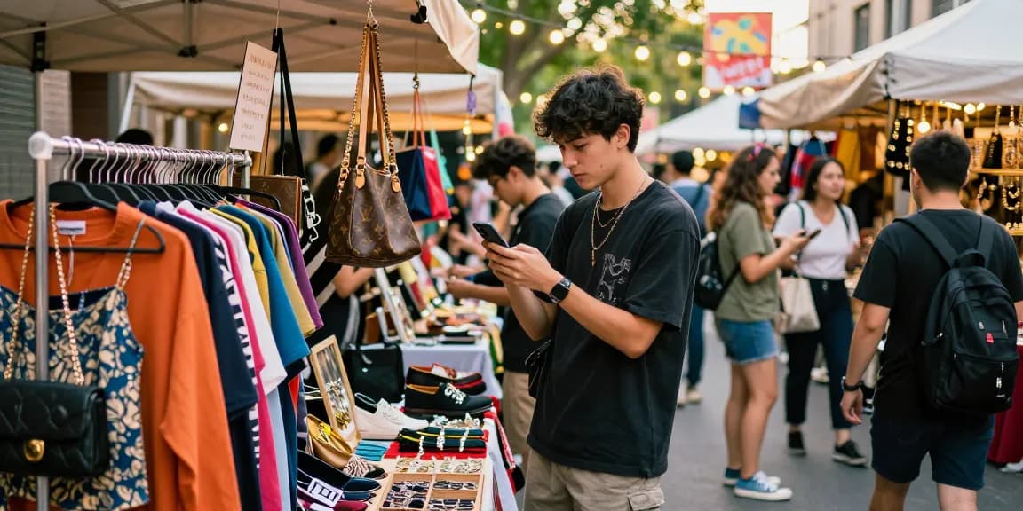Shopping experience at a 레플리카 쇼핑몰 showcasing stylish replica fashion items in an urban market.