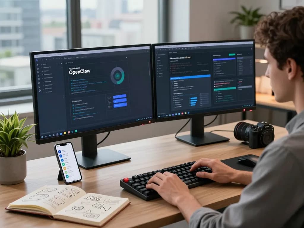 Seamless integration of OpenClaw AI assistant in a modern workspace demonstrating productivity and tech innovation.
