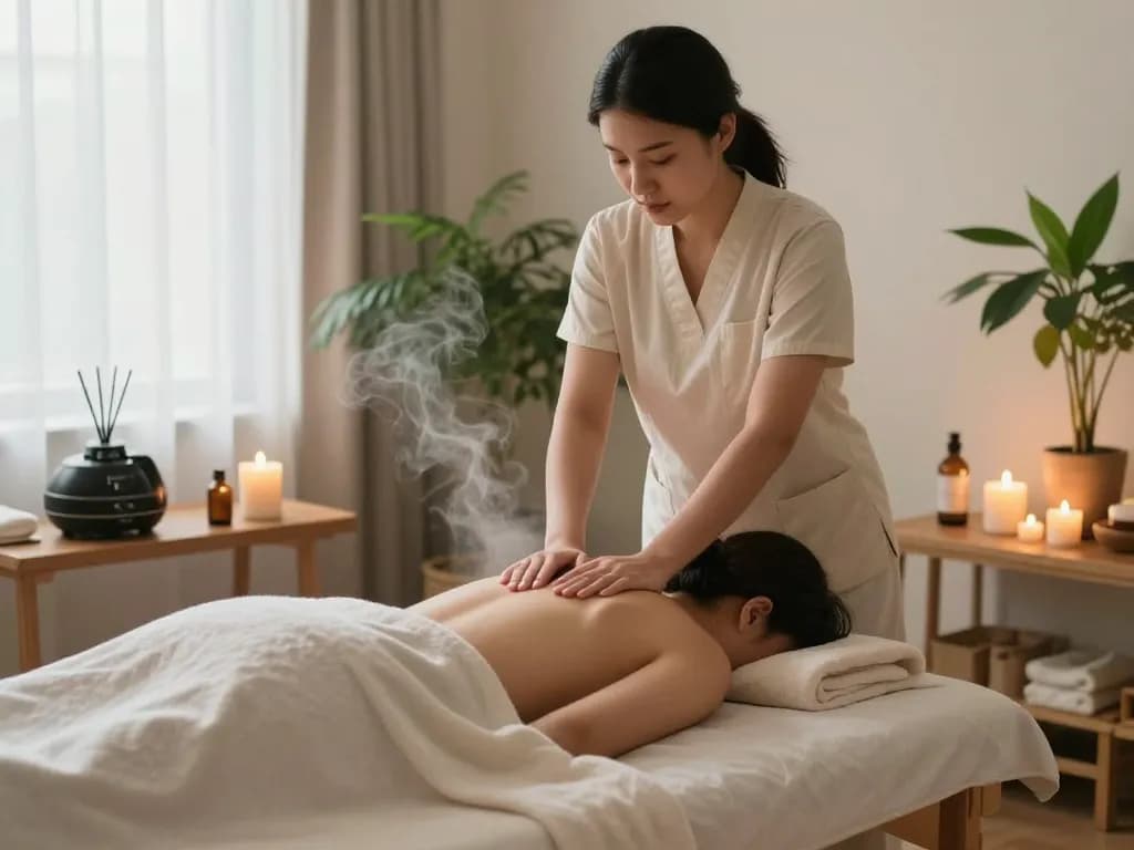 Swedish massage session in tranquil spa with calming ambiance and relaxation.