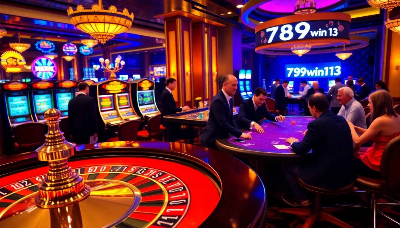 Players enjoying a lively casino game featuring 789win13 and vibrant slot machines.