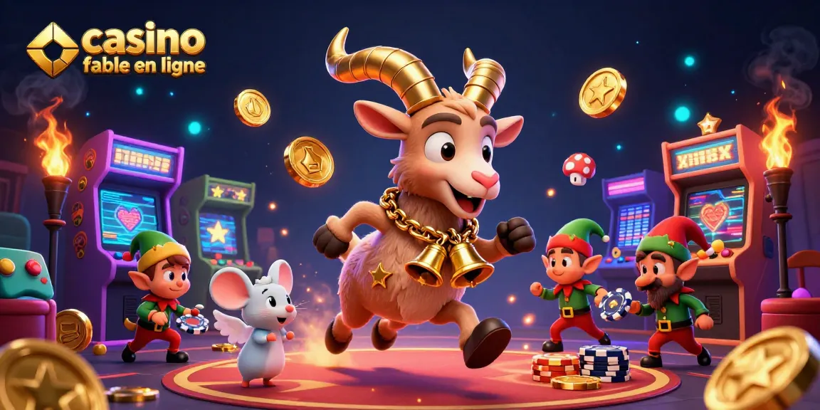 Jouer au casino fiable en ligne avec Krampus et des gremlins volants de jetons dans une scène colorée.