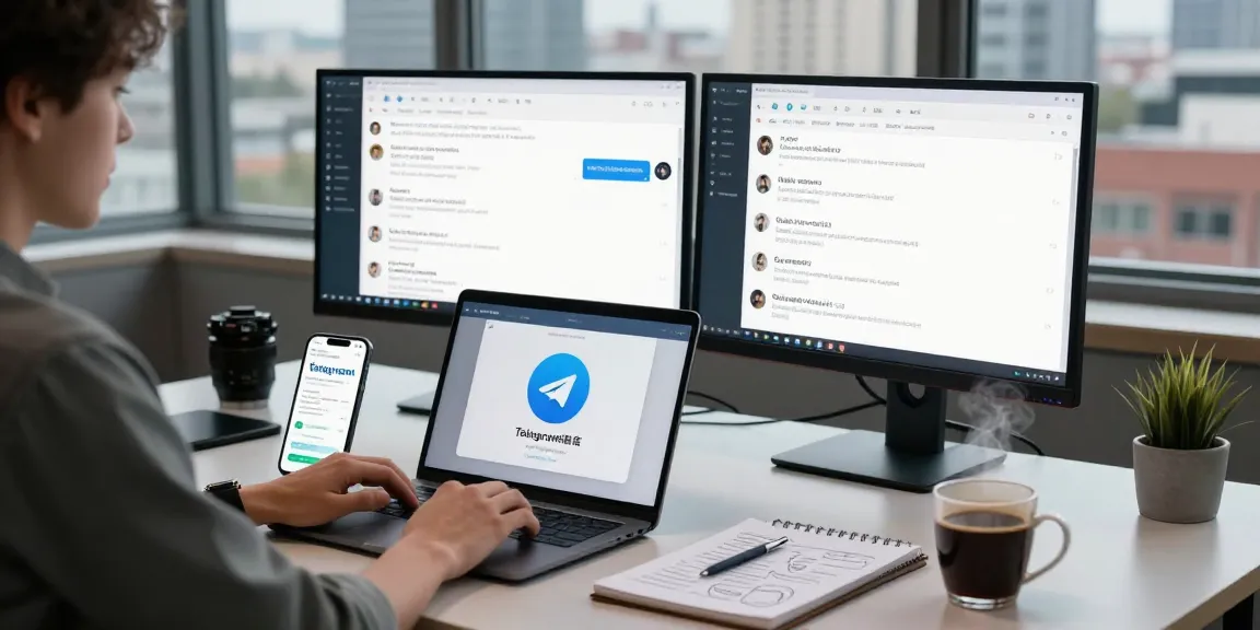 Using Telegram中文版 for effective communication in a modern tech workspace.