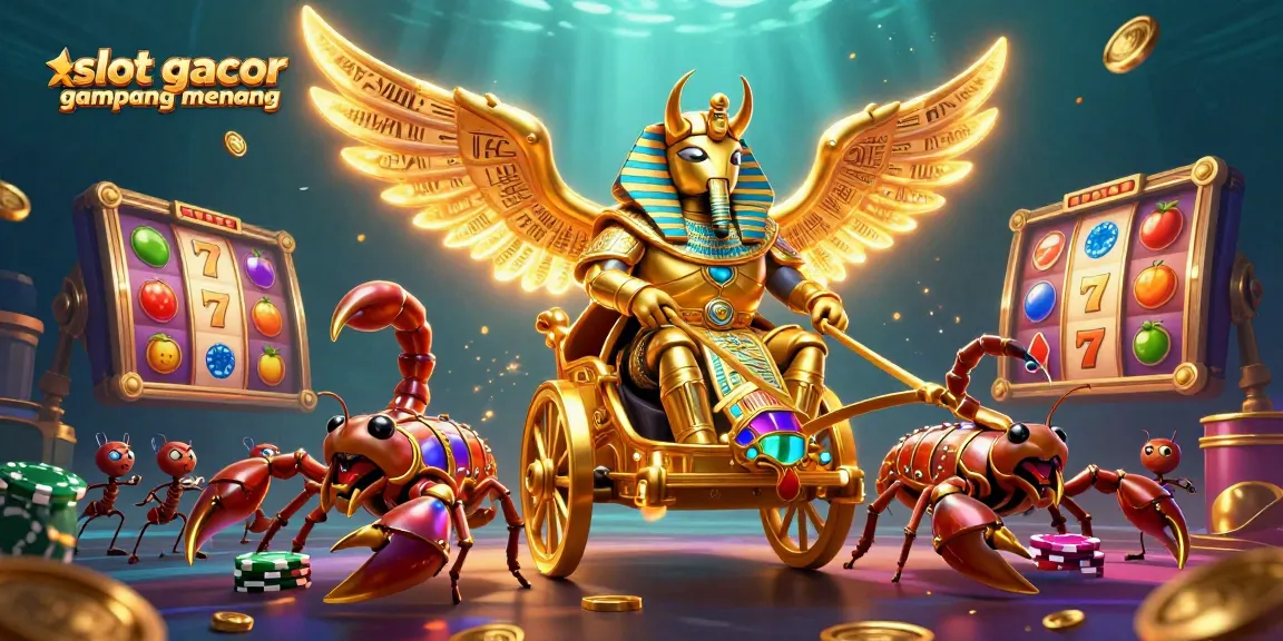 Experience the thrill of slot gacor gampang menang with a vibrant 3D casino illustration packed with golden elements.