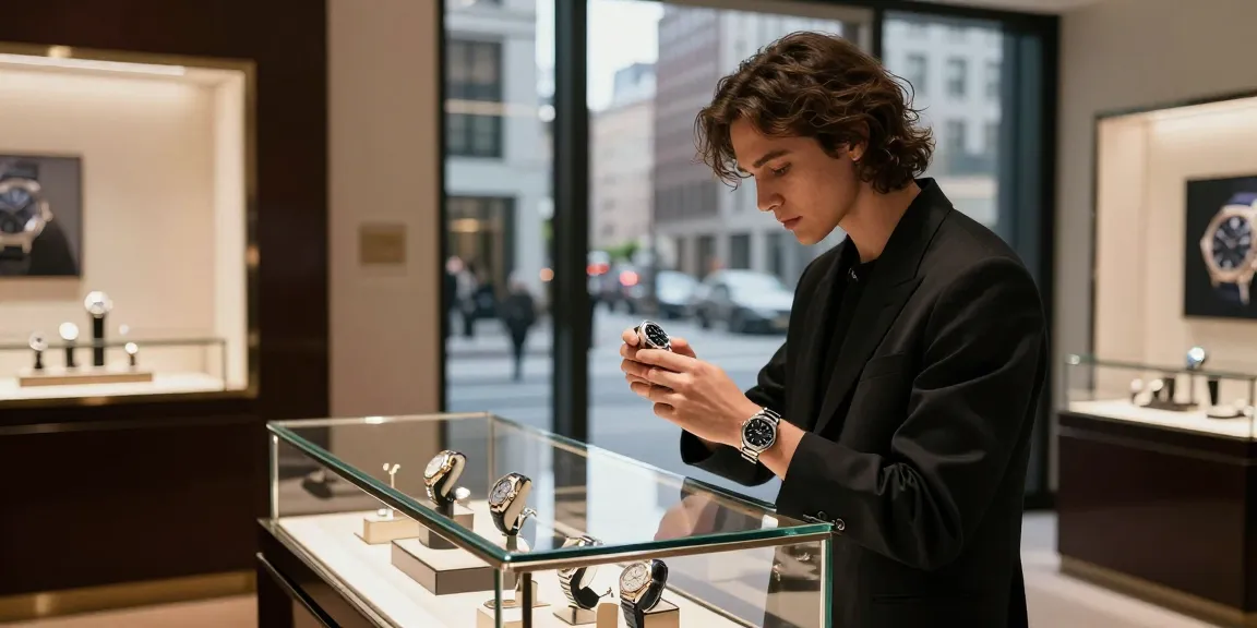 Replica watch displayed in a chic boutique, symbolizing luxury and style.