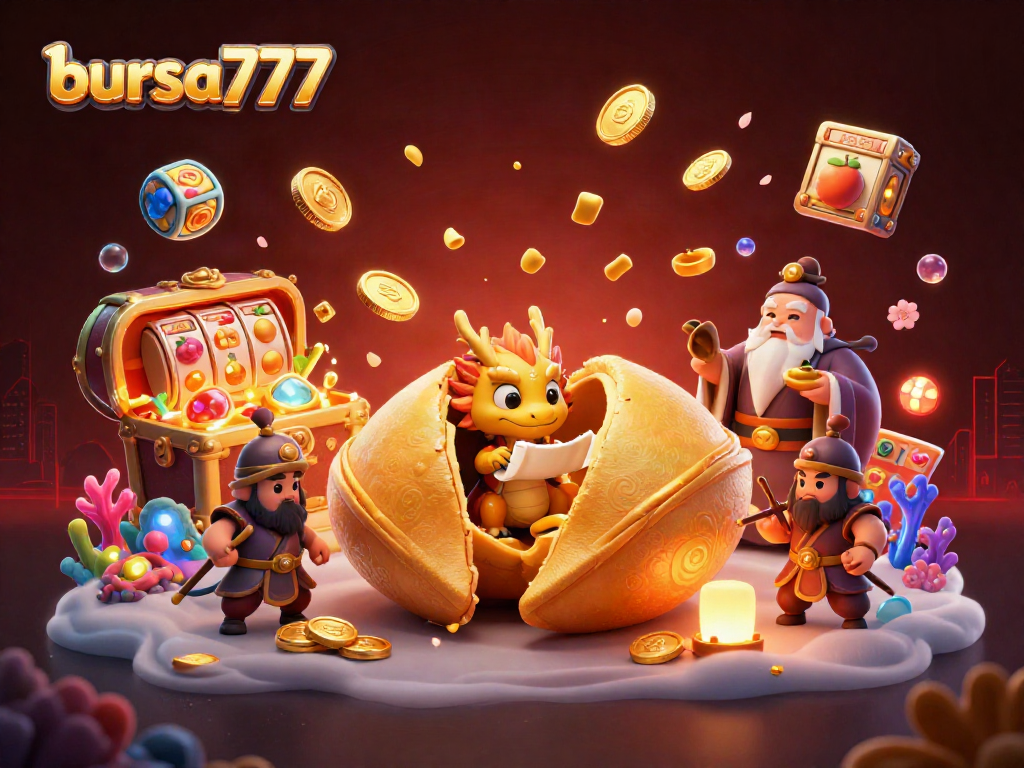 Slot online bursa777 mengungkap keberuntungan dengan simbol berkilau di dalam kue keberuntungan.