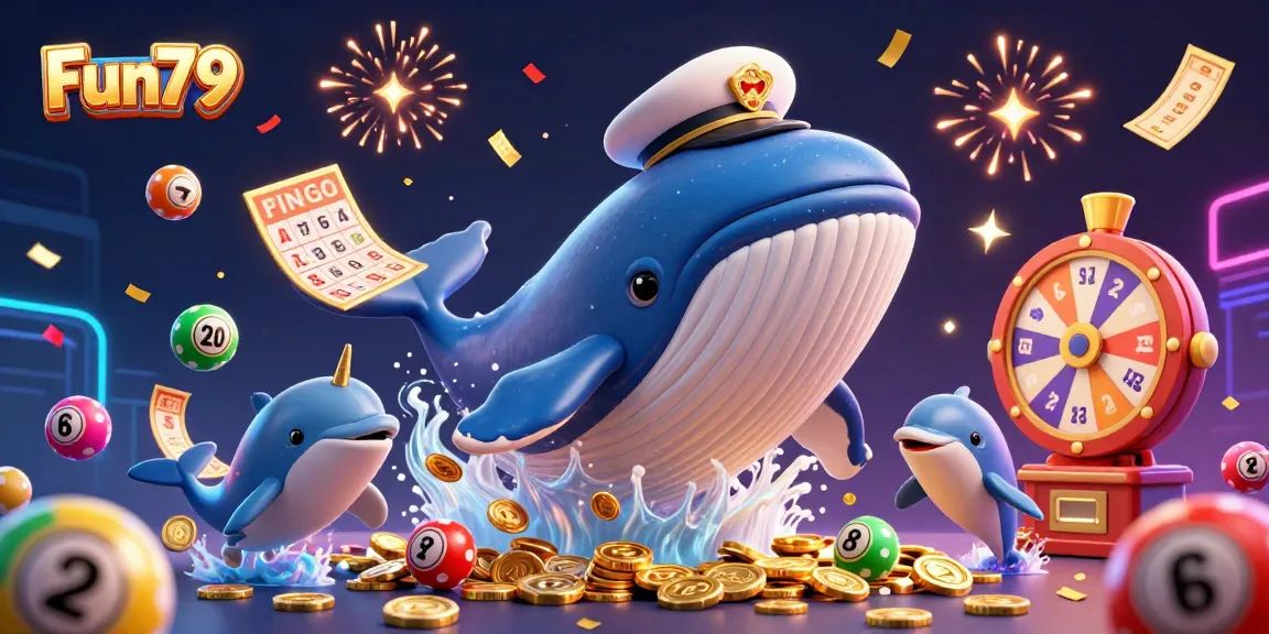 Win big with Fun79's vibrant casino-themed 3D cartoon illustration featuring playful sea creatures and exciting game elements.