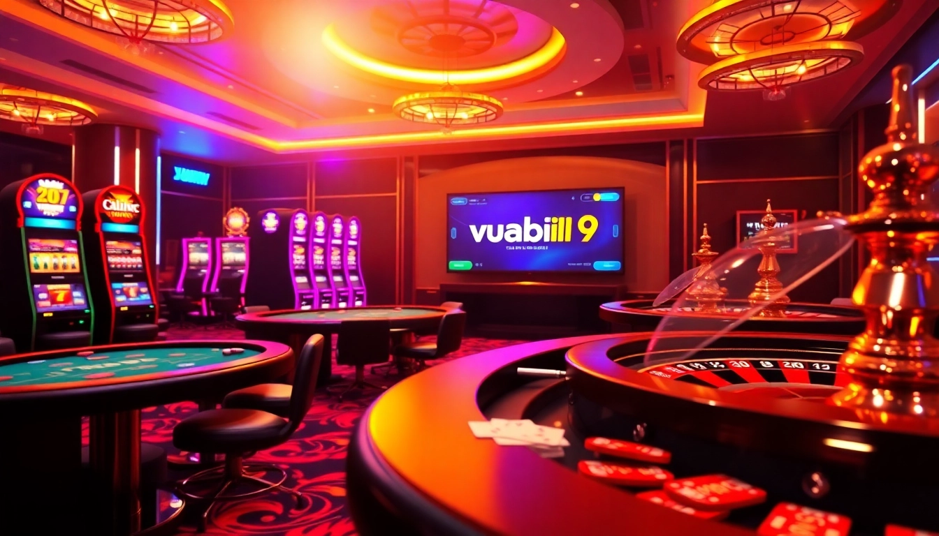 Experience the excitement of gambling at vuabai9 with stylish poker tables and vibrant slot machines.