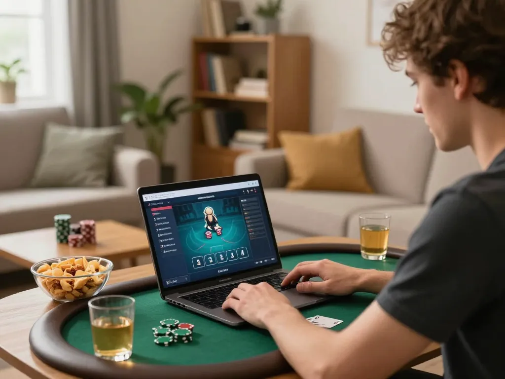 Engaging online poker gameplay on bags168 in a cozy living room setting.