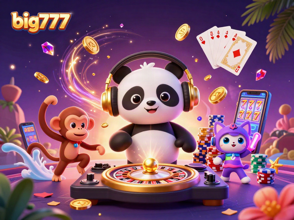 Experience big777 excitement with a vibrant casino scene featuring lively characters and dynamic game elements.