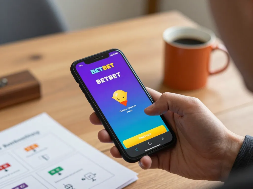 Betbet player engaging with smartphone app at home, showcasing exciting online gambling.