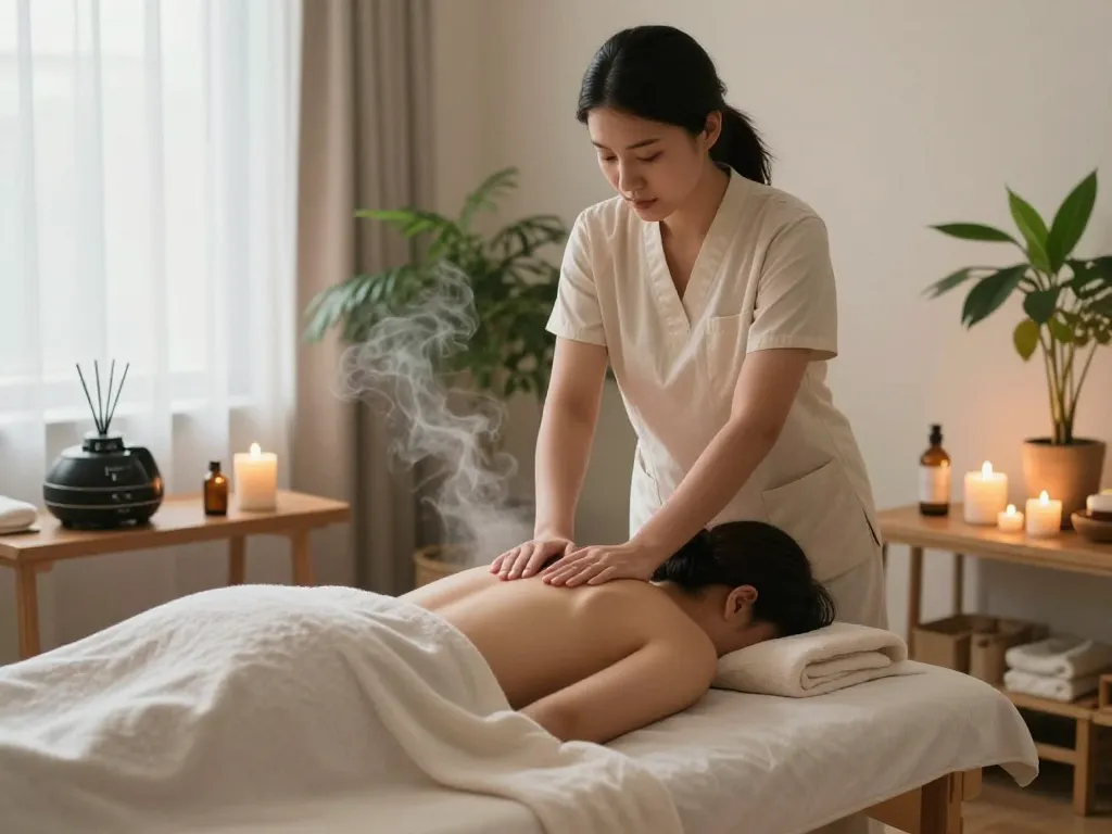 Swedish massage session in tranquil spa with calming ambiance and relaxation.