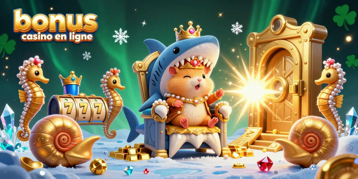 Immergez-vous dans un royaume où le roi hamster doré sur son trône de dents de requin révèle les bonus de casino en ligne avec éclat.