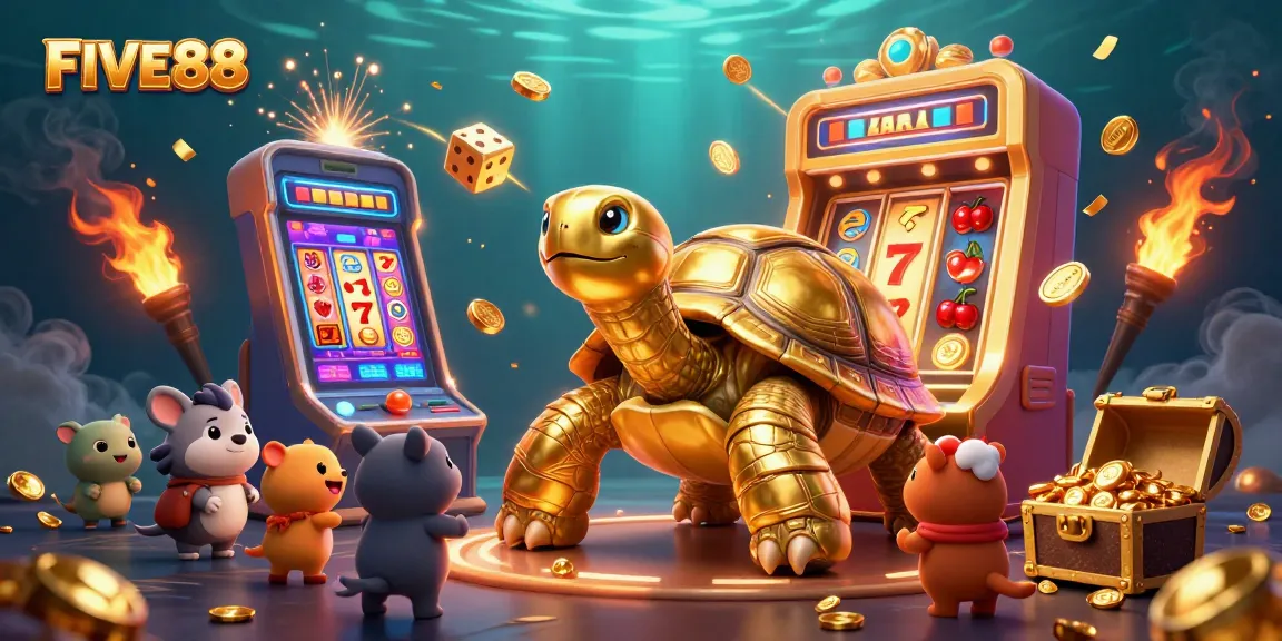Experience excitement at FIVE88 with animated characters and vibrant casino elements!