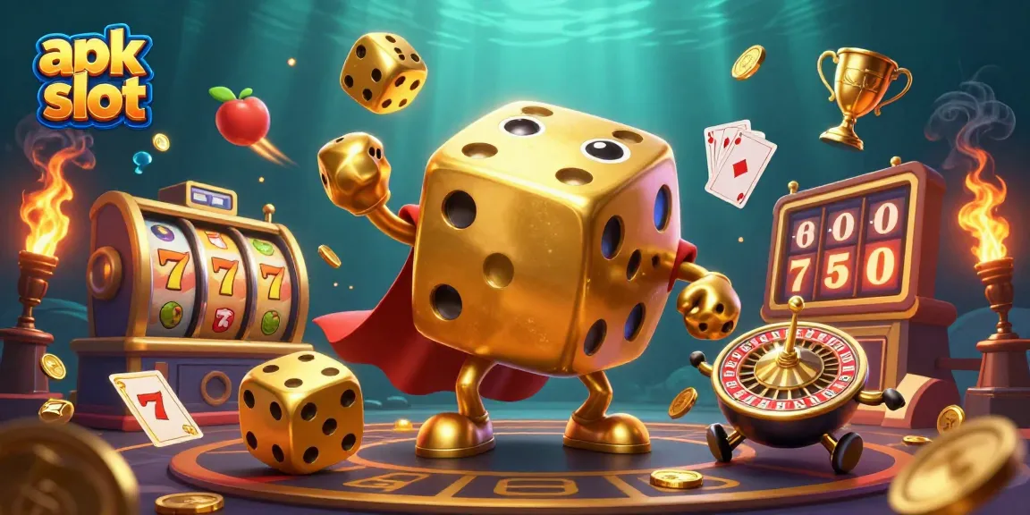 Mainkan apk slot dengan karakter dan elemen permainan menggembirakan dalam ilustrasi kasino.