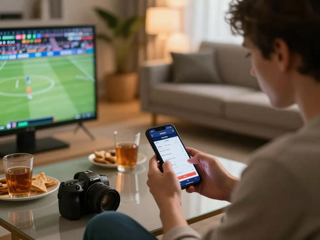 Engaging in sports betting using the Nowgoal app, focused on smartphone with live scores and odds
