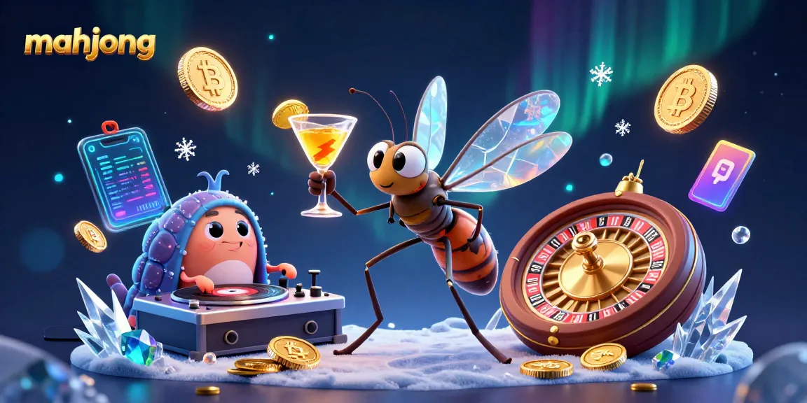 Engage in mahjong at a vibrant casino scene featuring animated characters, coins, and gaming elements.