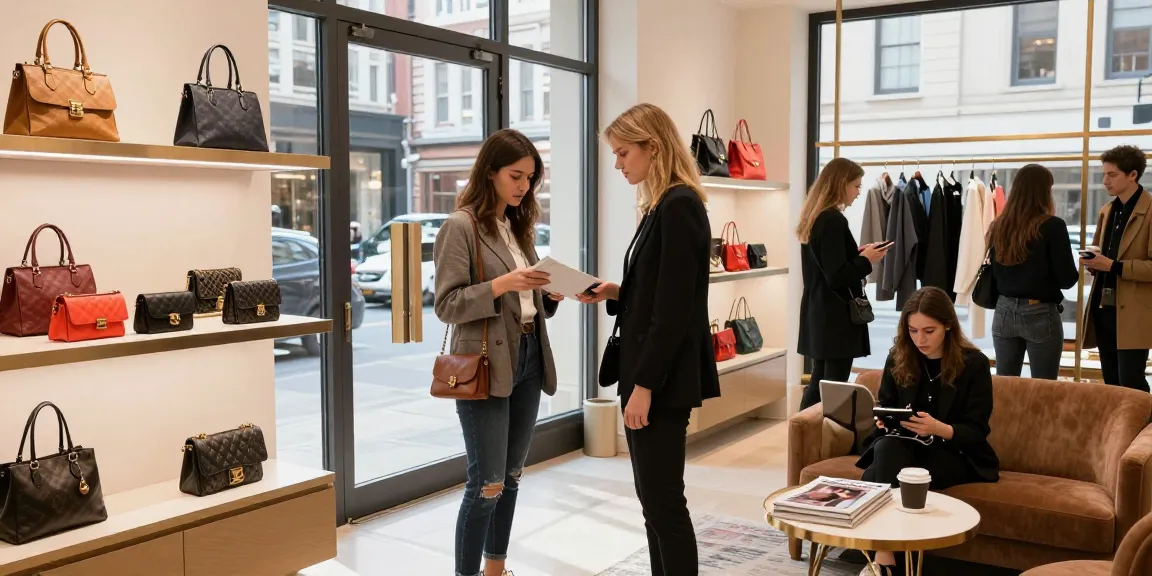 High-quality 레플리카 handbags displayed in a stylish urban boutique, inviting atmosphere for shoppers.