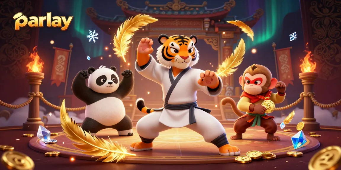 Experience thrilling parlay bets with a kung fu tiger, panda disciple, and mischievous monkey in action.