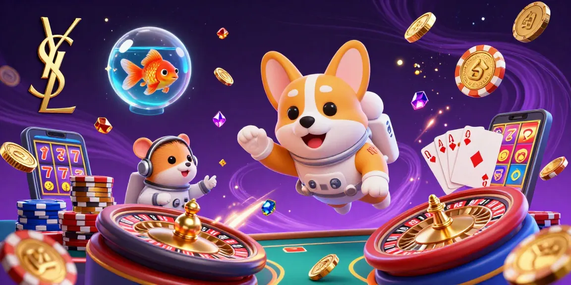 Experience vibrant gaming with ysl in a space station casino featuring an astronaut corgi.