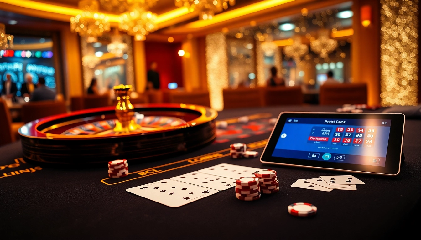 Exciting gameplay at a luxurious casino table targeting https://lc88tv.com/ with vibrant atmosphere.