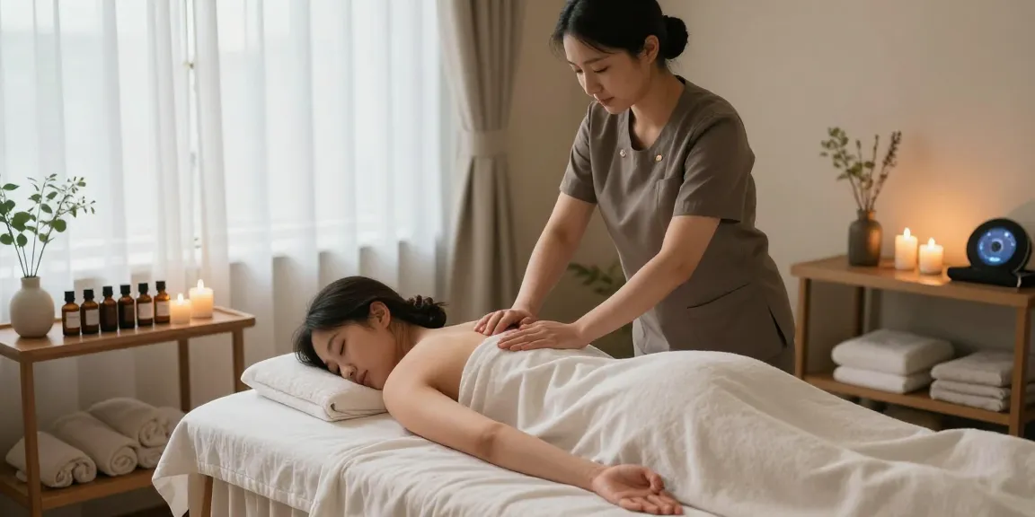 Relaxing 구로마사지 session in a serene spa environment with soothing elements.