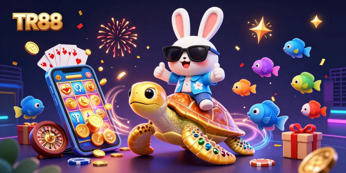 TR88 showcases a lucky rabbit and golden turtle amidst vibrant casino elements for a thrilling gaming experience.