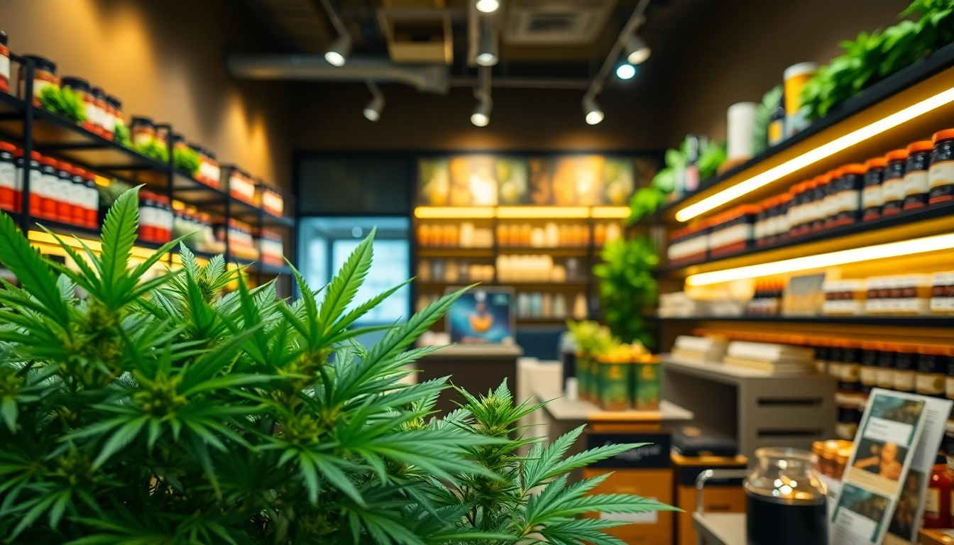 Showcase of premium cannabis in a vibrant Weed Store with inviting atmosphere and quality products.