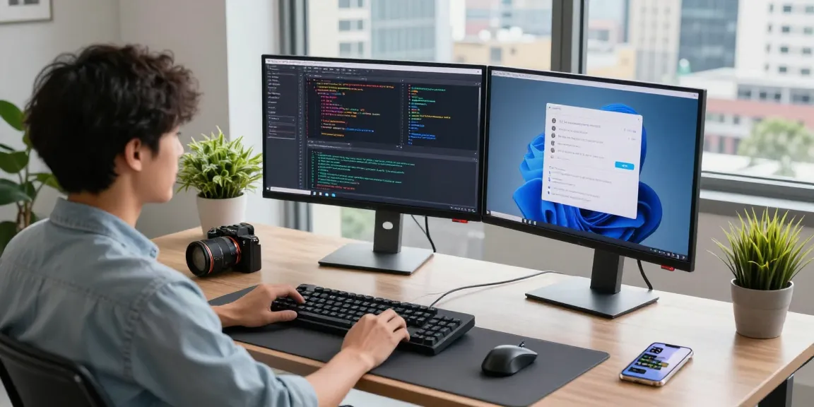 Developer using the 纸飞机中文版 app on a modern workspace, showcasing code and tech tools in a bright office.