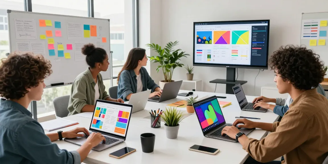 Team using GoJelly mixboard for creative collaboration in modern workspace