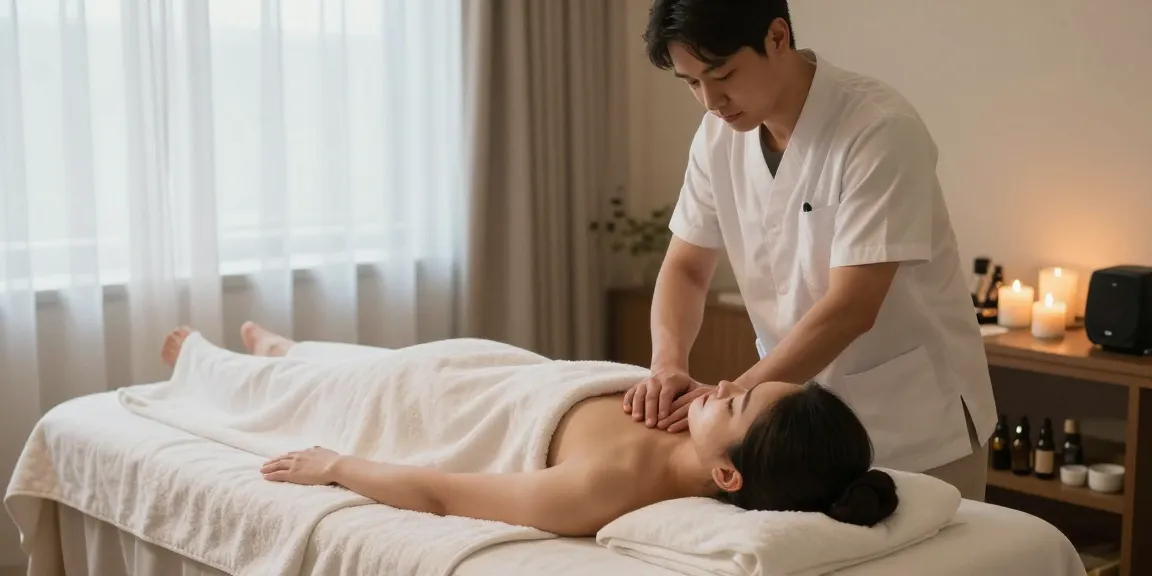 Relaxing 남양주출장마사지 scene with a therapist soothing a client in a calming spa atmosphere.