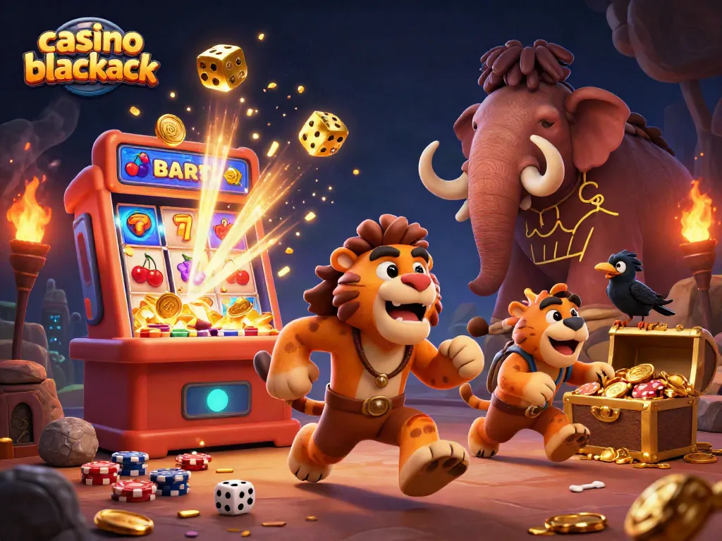 Disfruta del casino blackjack con esta vibrante escena de acción y diversión.