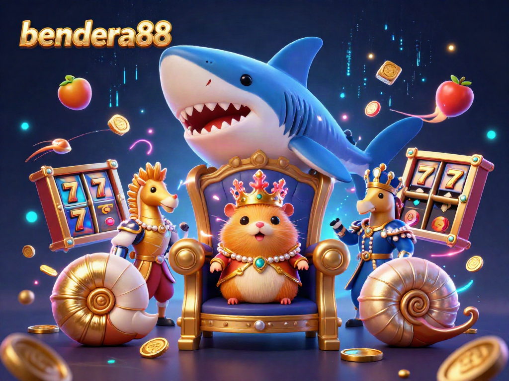 bendera88 menawarkan pengalaman kasino mendebarkan dengan raja hamster emas dan simbol slot berkilauan.