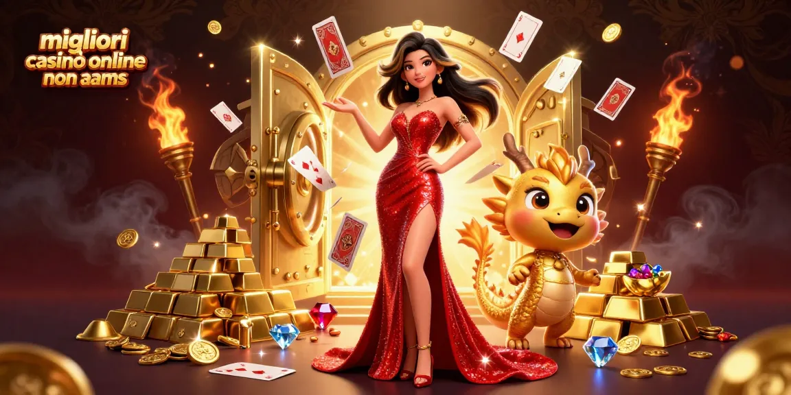 I migliori casinò online non AAMS presentati in un'illustrazione 3D ultra-dettagliata con elementi di lusso e personaggi di casinò vivaci.