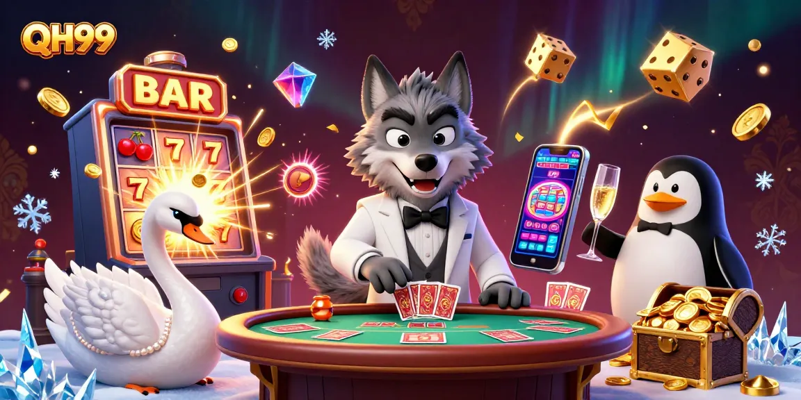 Experience the excitement of QH99 casino with a luxurious 3D illustration of fun gaming moments.