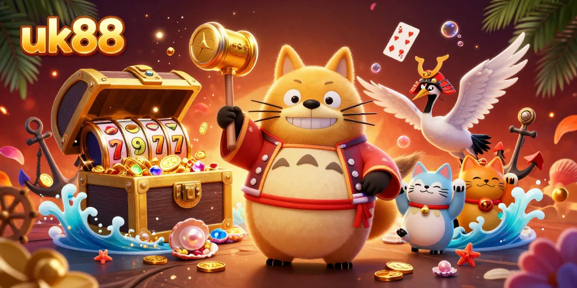 Win big at uk88 with exciting slots, vibrant characters, and thrilling gaming elements in a captivating scene.