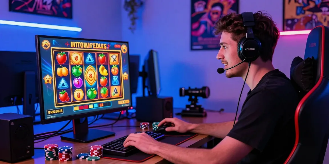 Excited player enjoying thrilling online slot gaming experience with vibrant graphics.