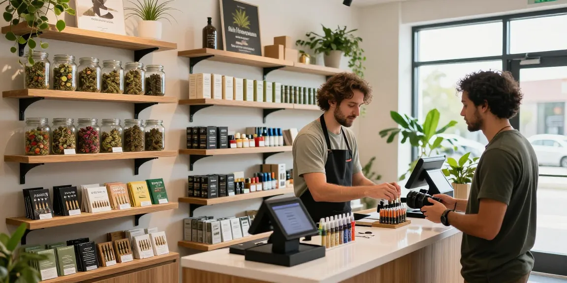 Buy Marijuana Online Europe – inviting cannabis dispensary interior with colorful product displays, friendly staff assisting customers in a modern setting.