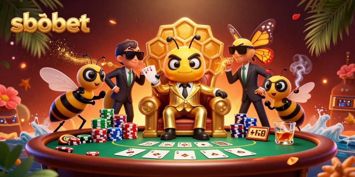 Engage in thrilling sbobet action with a bumblebee mob boss and vibrant poker elements.