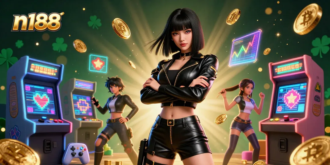 N188 brings excitement to the casino gaming scene with dynamic gameplay elements and glowing Bitcoin coins.