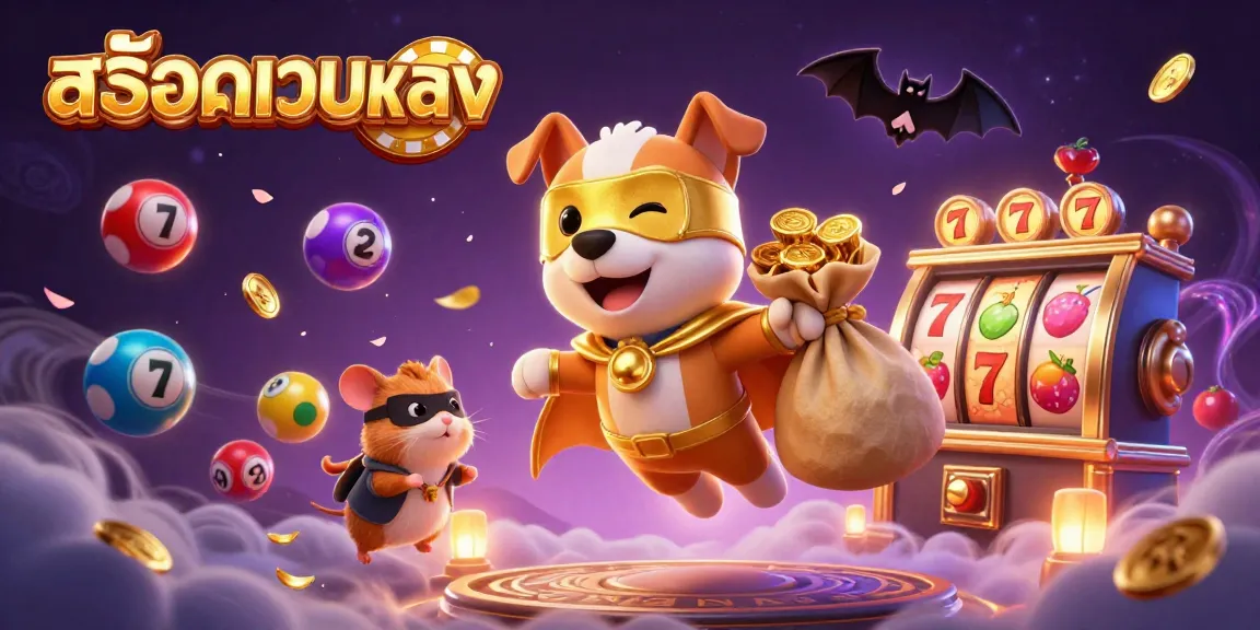 Engage with สล็อตเว็บตรง as a superhero dog soars through the casino world, embodying winning excitement.