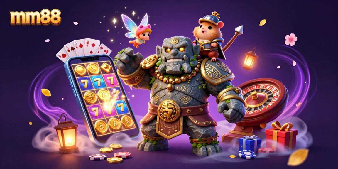 Spin to win with mm88 in a vibrant 3D casino scene filled with magic and excitement.