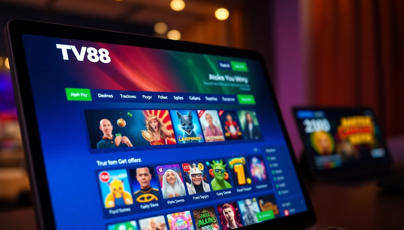 TV88 gaming platform interface highlighting online betting options and promotions.