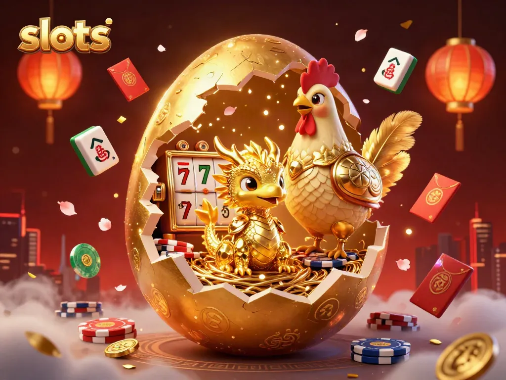 Experience thrilling slots action as a golden dragon emerges from a jackpot egg.