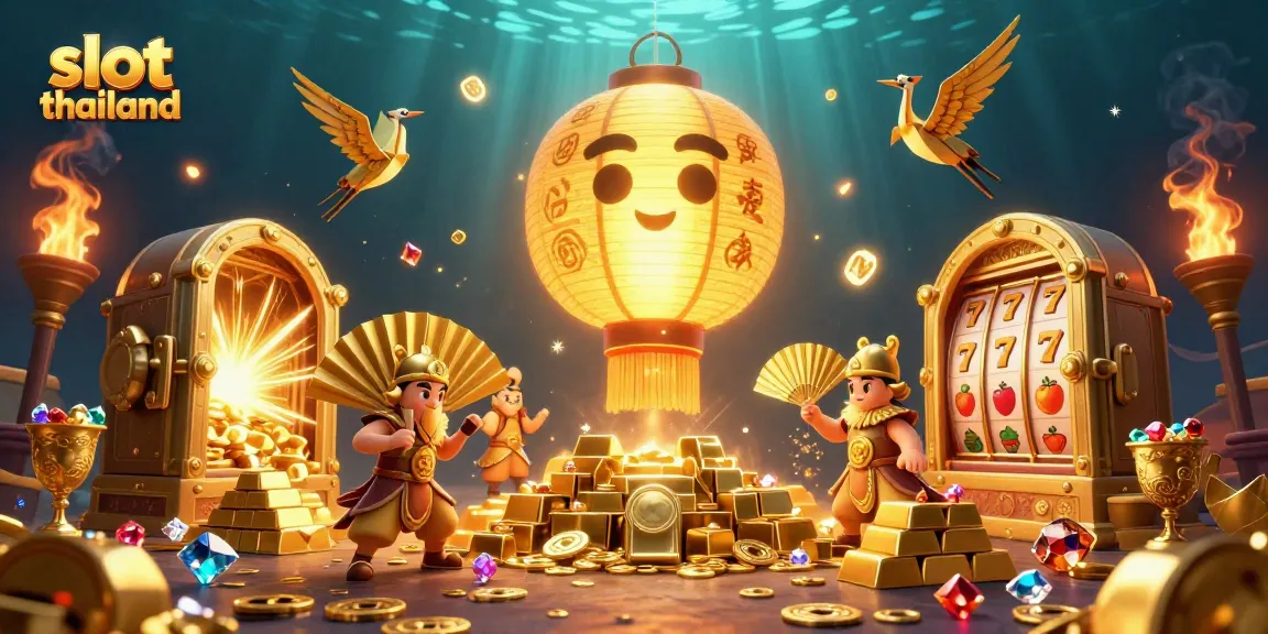 Experience excitement at slot thailand with a dazzling 3D casino scene filled with treasures and lucky symbols.