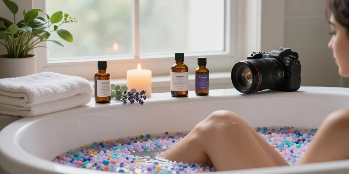 Relaxing bath scene showing colorful bath salts as you buy-bath-salts-online for a soothing experience