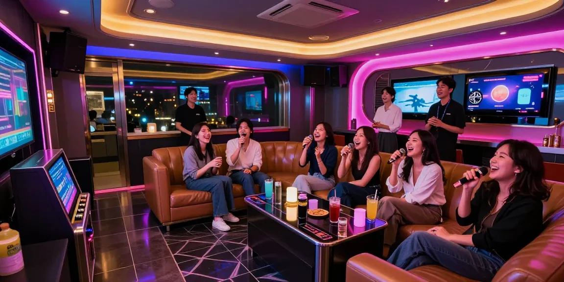 Enjoying a vibrant night at 인천쓰리노, guests singing and celebrating in a lively karaoke bar atmosphere.