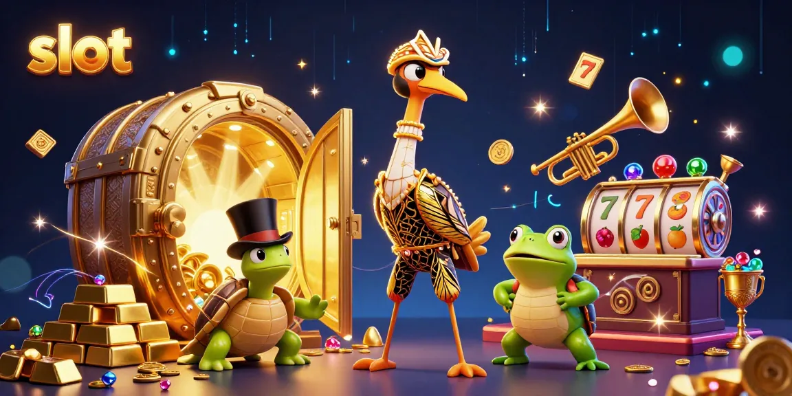 Spin the reels and win with our vibrant slot scene featuring a fun turtle and frog!