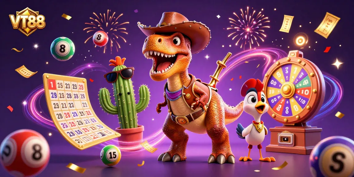 Engage with VT88 in an exciting cartoon casino scenario featuring colorful lottery elements.